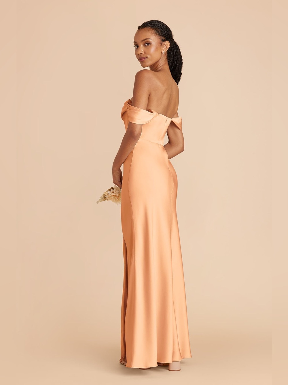 Mia Matte Satin Dress - Peach Matte Satin - Picture 2 of 4